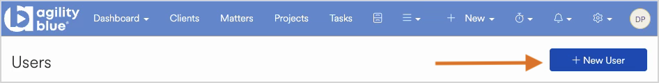 Dashboard view showing the 'Users' section with a button to add a new user.